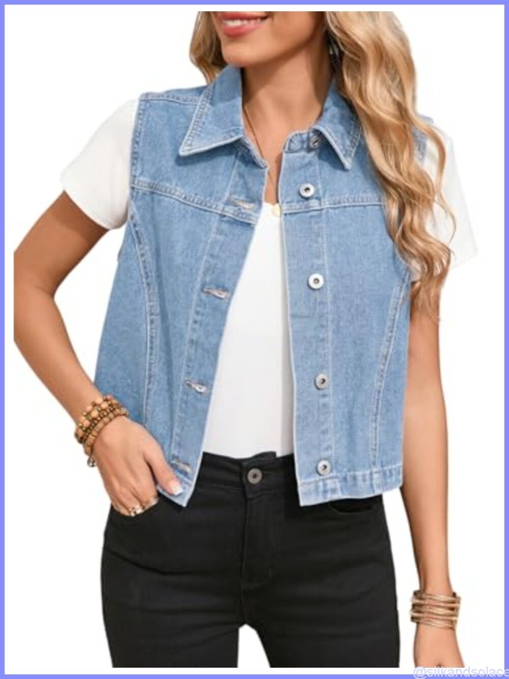 Sleeveless Collared Denim Crop Vest Top Women's Waistcoat Button Down